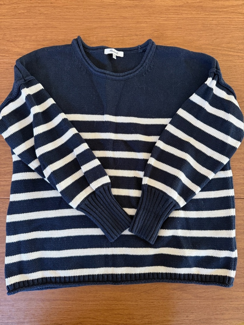 Madewell Navy and White Striped Crewneck Sweater